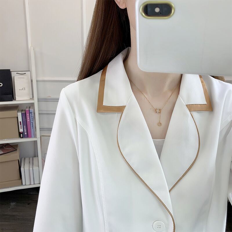 Lab Coat Medical - biała krótka kosmetyczka mundurek spa różowy