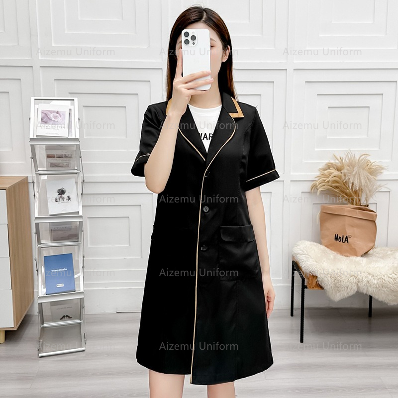 Lab Coat Medical - czarny mundurek kosmetyczny z szlafrokiem kosmetycznym